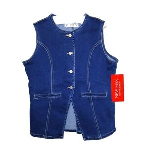 New Max Women Denim Vest Top M Blue Cotton Blend Lagenlook Western Country Jean